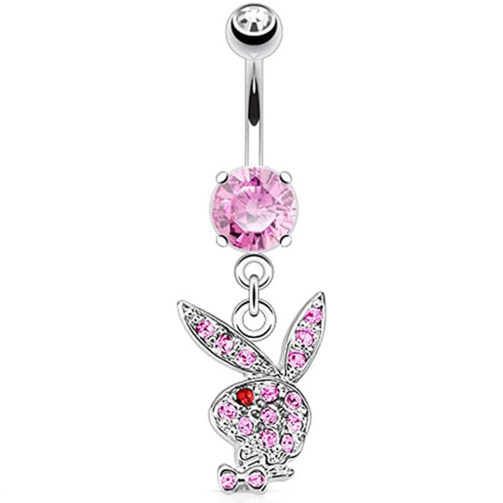 Multi Gem Playboy Bunny Belly Navel Ring PINK